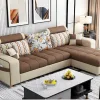 Sofa góc L vải màu nâu kem hiện đại có tựa đầu tùy chỉnh và túi đựng bên hông