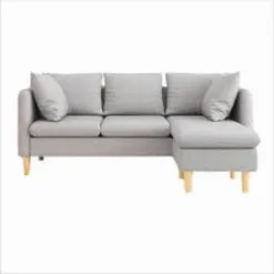 Sofa góc L da cao cấp màu kem cho phòng khách hiện đại