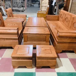 Bộ bàn ghế gỗ sồi 6 món chạm khắc chữ Phúc