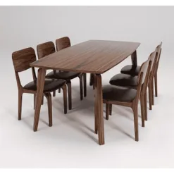 Bộ bàn ăn 6 ghế hiện đại gỗ sồi màu óc chó phong cách Bắc Âu