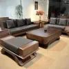Bộ sofa gỗ óc chó cao cấp dáng thuyền hiện đại