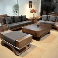 Bộ sofa gỗ óc chó cao cấp dáng thuyền hiện đại