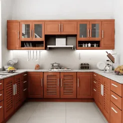 Tủ bếp gỗ sồi cánh chớp (cánh lá sách) kiểu dáng chữ U