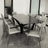 Bộ bàn ăn 8 ghế mặt đá Ceramic đen vân mây và chân sắt chữ X