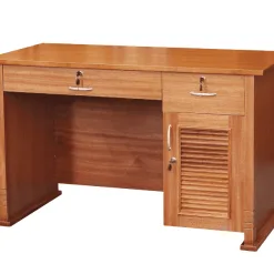 Bàn làm việc văn phòng gỗ công nghiệp màu xoan đào có 2 ngăn kéo khóa và hộc tủ cánh chớp